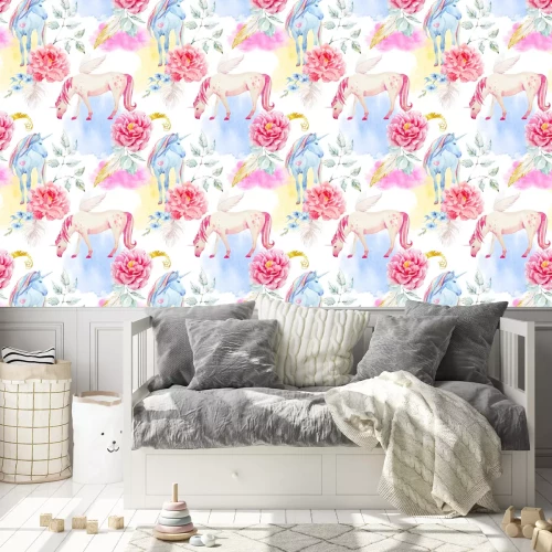 Behang Meisjesland van eenhoorns