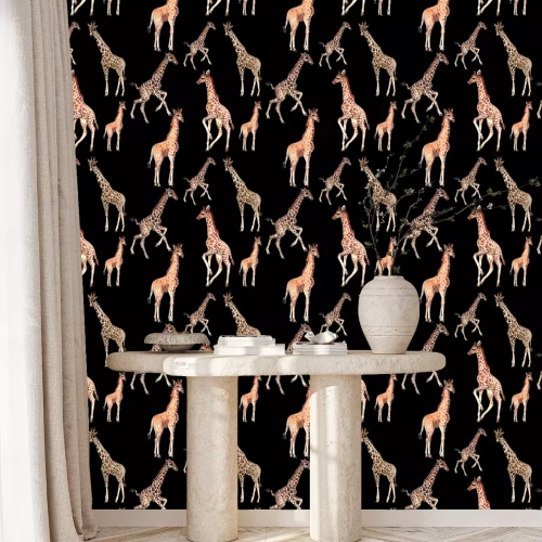 Behang Safaridieren op een zwarte achtergrond