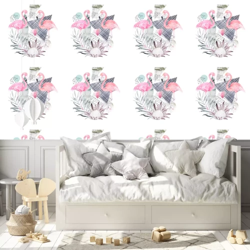 Behang Abstracte geometrische poster met flamingo en protea. Zomer tropisch ontwerp. Hand getekende illustratie