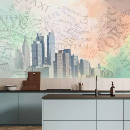 Fotobehang Een stad in 3D met typografie