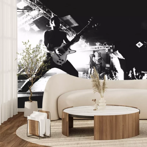 Fotobehang Zwart-witte fotografie met gitarist