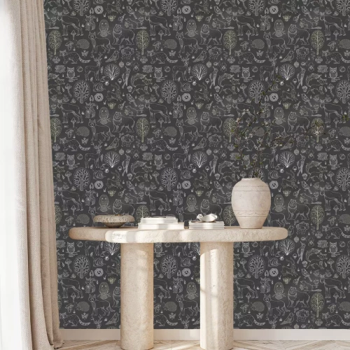 Behang Vector krijt bos naadloze patroon op schoolbord achtergrond.