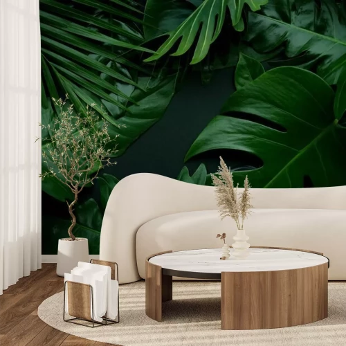 Fotobehang Exotische bladeren op een donkere achtergrond