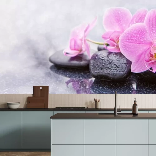 Sticker Roze natte orchideeën gerangschikt op stenen
