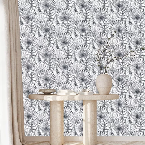 Behang Tropische zwart-witte bladeren