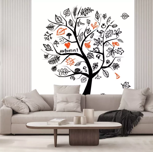 Sticker Herfst boom, schets tekening voor uw ontwerp