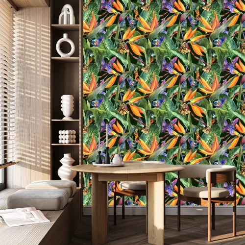 Behang Natuur met tropische bloemen