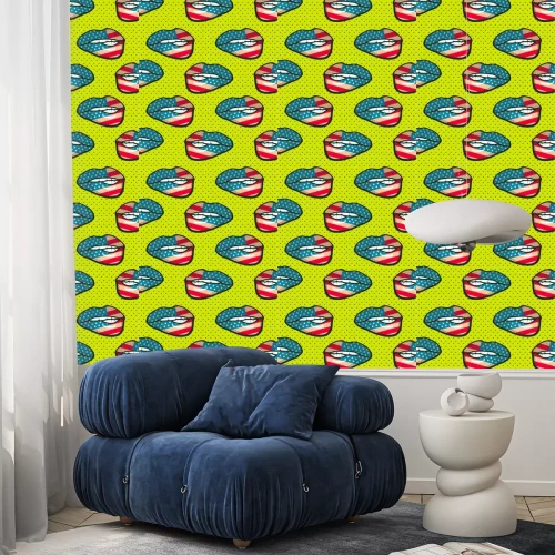 Behang Mond met USA vlag op groene retro achtergrond