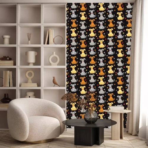 Behang Gekleurde honden op zwarte achtergrond