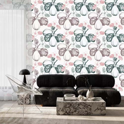 Behang Retro gravure met peren