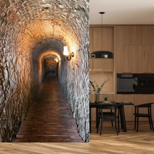 Fotobehang Antieke bakstenen tunnel