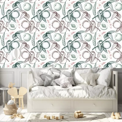 Behang Perziken in vintage techniek