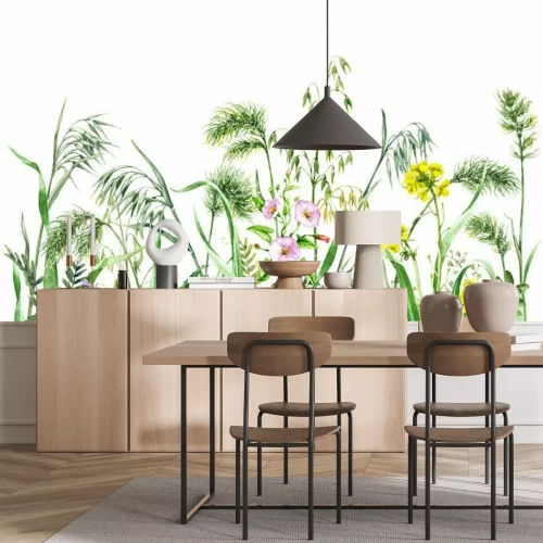 Fotobehang Gras en veldbloemen