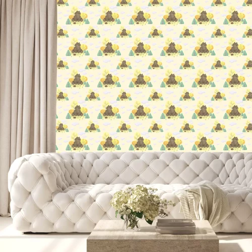 Behang Baby kleurrijke naadloze patroon met het beeld van schattige bosdieren en herfstbomen. Vector achtergrond.