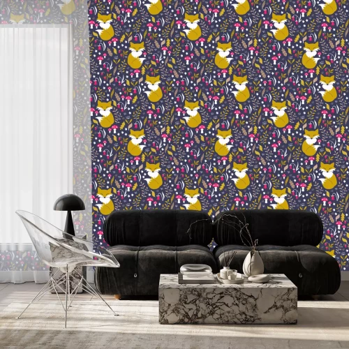 Behang Oranje vossen paddenstoelen en planten