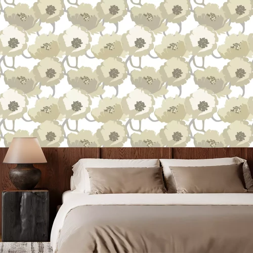 Behang Beige bloemen