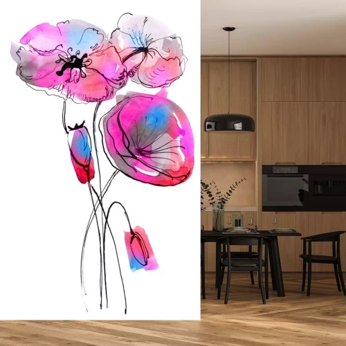 Sticker Veldbloemen geschilderd in roze