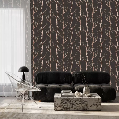 Behang Bomen zonder bladeren 's nachts