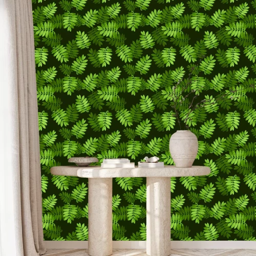 Behang Groene bladeren tussen zwart