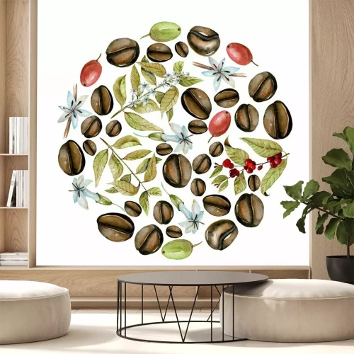 Sticker Koffiebonen en witte bloemen