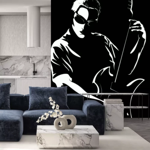 Sticker Portret van de jonge man met een gitaar