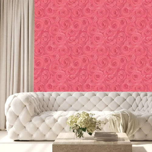 Behang Grote rozen in rode grafische tinten