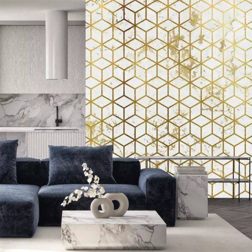 Fotobehang Abstract 3D-effect van gouden kubussen