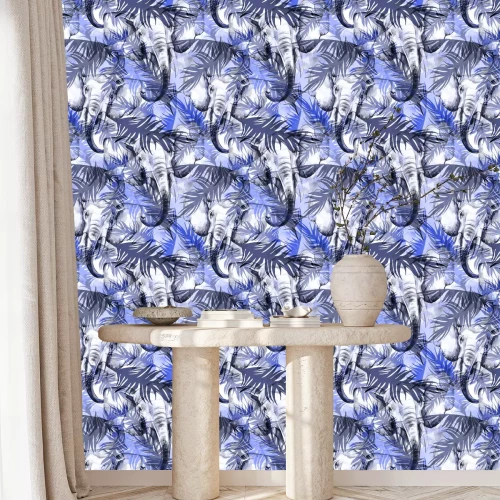 Behang Olifanten en tropische bladeren