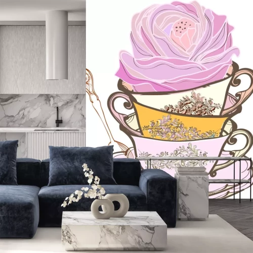 Sticker Afbeeldingen met porseleinen servies gedecoreerd met bloemen