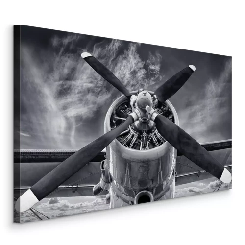 Canvas Zwart-witfoto van een vliegtuigpropeller