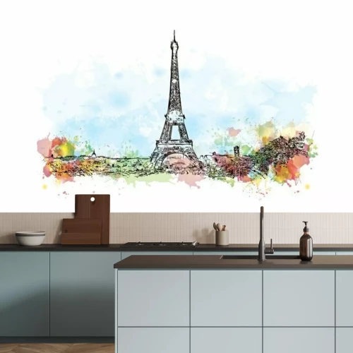 Sticker Waterverfschets van de Eiffeltoren Parijs Frankrijk in vectorillustratie.