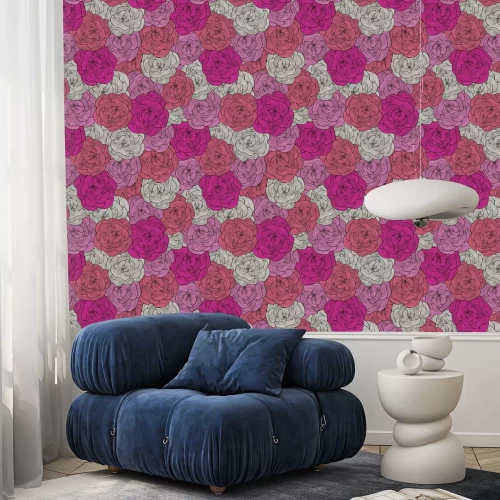 Behang Paarse rozen in verschillende grafische tinten