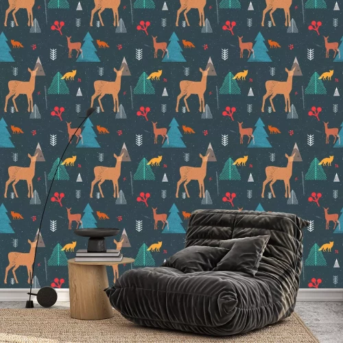 Behang Voor kinderen dieren in het naaldbos