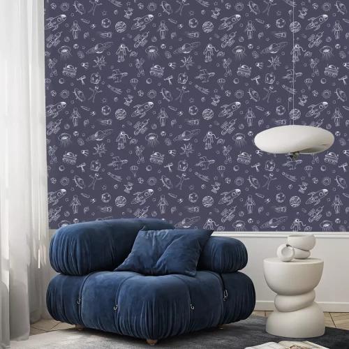 Behang Krijt naadloos patroon met ruimteobjecten