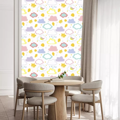 Behang Pastelkleurige wolken en vogels