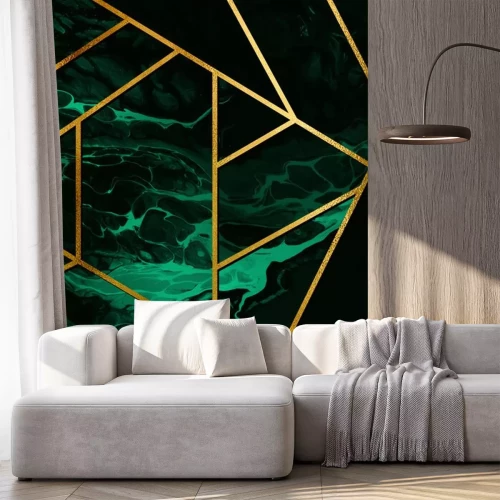 Sticker Gouden lijnen op een groene marmeren achtergrond