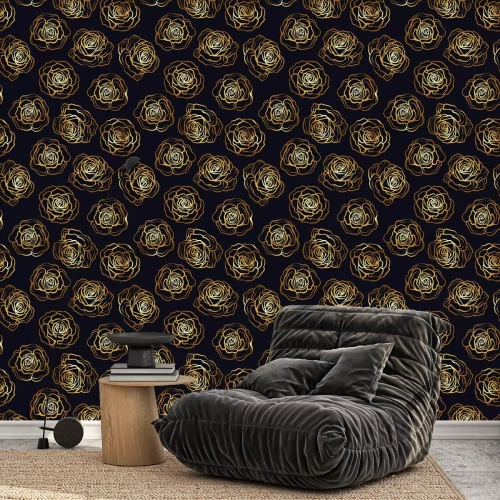 Behang Rozen op zwarte achtergrond grafisch hoog contrast