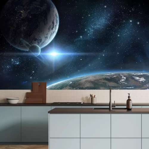 Sticker Kosmos van planeten van verschillende grootte tegen de achtergrond van een ster