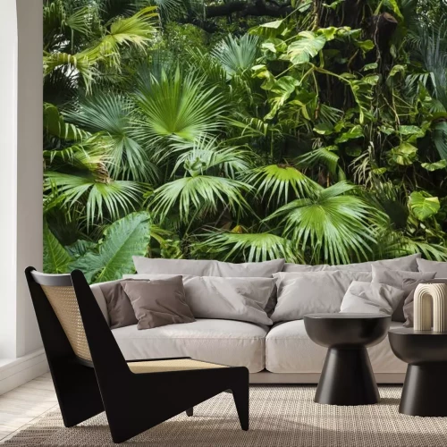 Fotobehang Groene palmbladeren tropische jungle