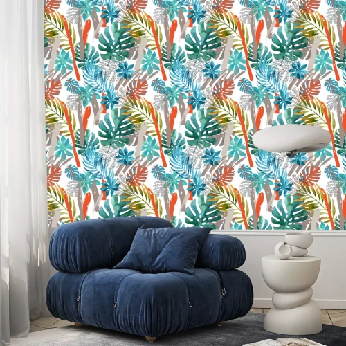 Behang Bladeren die aquarel schilderen imiteren