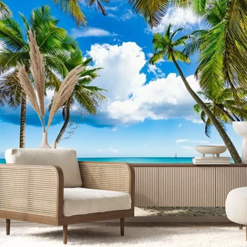 Fotobehang Palmbomen op een tropisch eiland