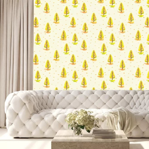 Behang Herfstpatroon met abstracte aquarelbomen. Naadloze vector bos achtergrond.