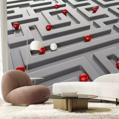 Fotobehang 3D ballen in het grijze doolhof
