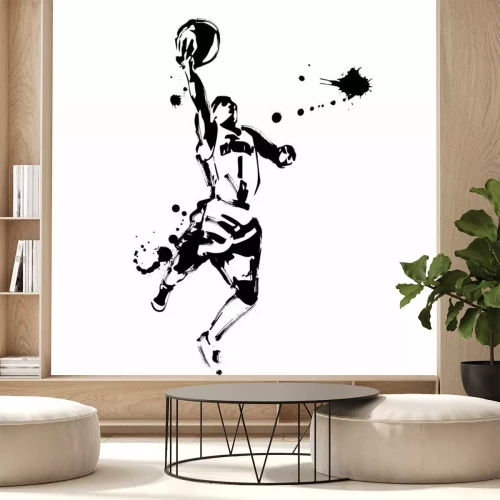 Fotobehang Zwart-wit tekening van een basketballer