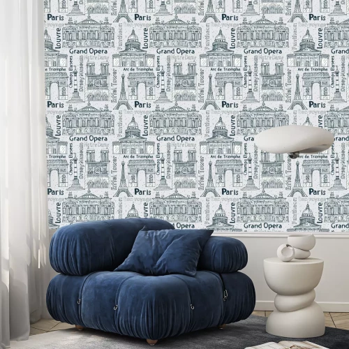 Behang Parijs bezienswaardigheden naadloze vector patroon. hand getekende achtergrond