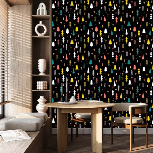 Behang Abstracte bos naadloze patroon achtergrond. Kinderachtig eenvoudig handgetekend deksel