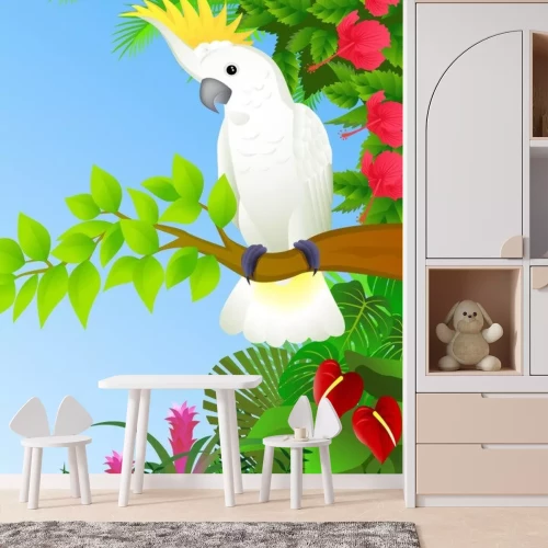 Sticker Een witte papegaai met een gele kuif