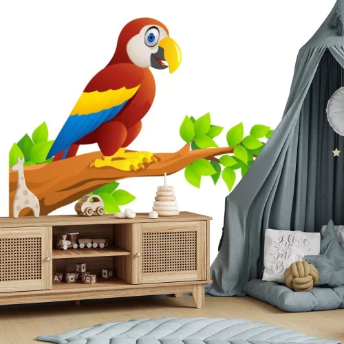 Sticker Rode ara papegaai zittend op een tak