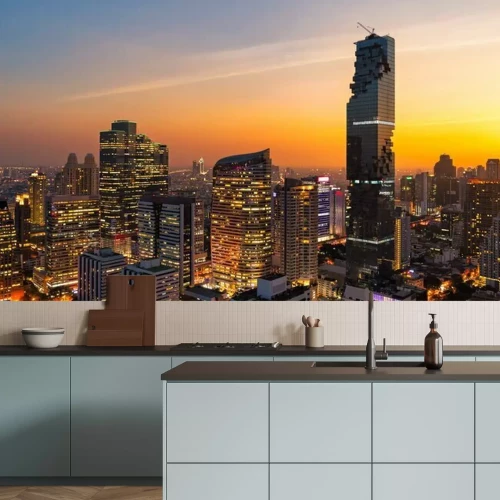 Fotobehang Panorama van Bangkok met wolkenkrabbers