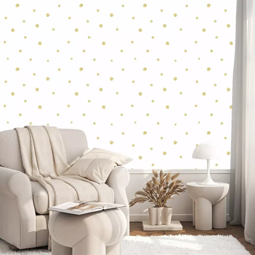 Behang Wit motief met goudkleurige stippen
